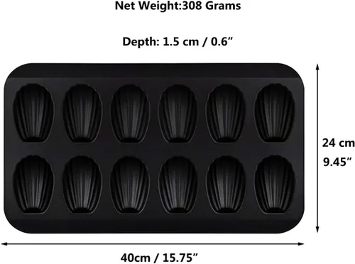 Vista 3 de Molde antiadherente para tartas de hornear con forma de concha de alta resistencia para 12 tazas (negro)