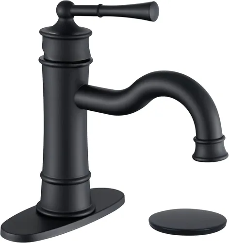 Vista 15 de Grifo romano para lavabo de baño dorado cepillado de un solo agujero, montaje en cubierta, conjunto de drenaje desplegable con placa de cubierta