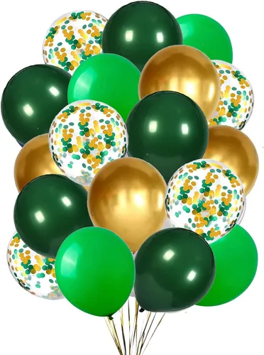 Vista 7 de We Moment Globos negros de 12 pulgadas color verde oscuro y dorado metálico cromado con globos de confeti, para baby shower, decoración de fiesta