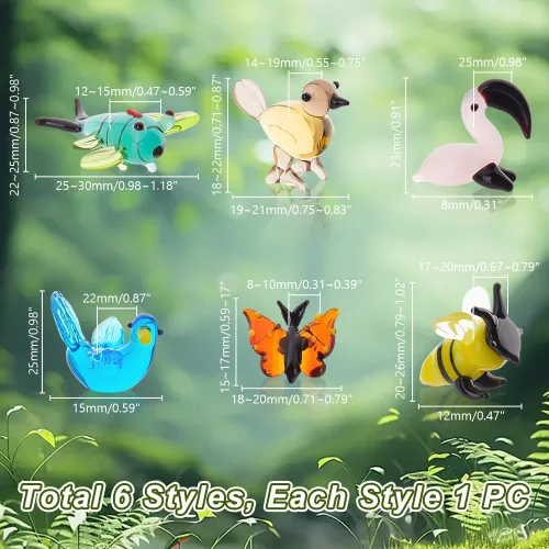 Vista 2 de AHANDMAKER 6 mini figuras de animales, 6 estilos de figuras de animales de vidrio para decoración del hogar de mesa, libélula pájaro, abejas
