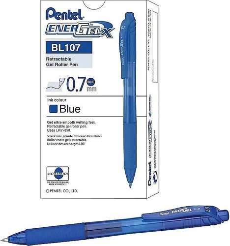Vista 3 de Pentel BL107C EnerGel-X Bolígrafo de gel retráctil de 0.028 in, barril azul/tinta, docena