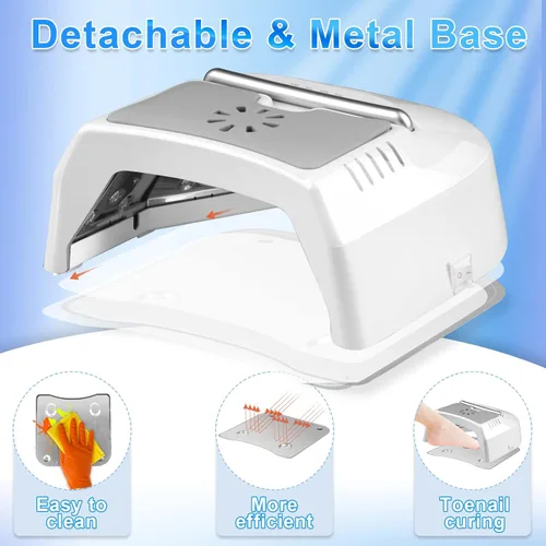 Vista 6 de IMENE - Lámpara de uñas profesional LED UV, inalámbrica, 72 W, luces UV para uñas de gel con ventilador, secadora de uñas recargable con mango