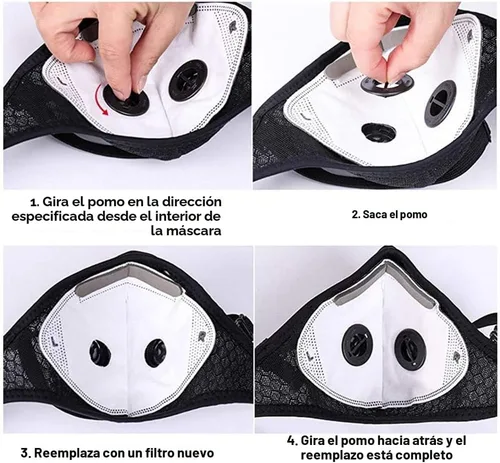 Vista 2 de NBDIB Paquete de 4 protectores faciales reutilizables ajustables con 8 filtros de carbono y 8 válvulas para ciclismo y deporte, color negro