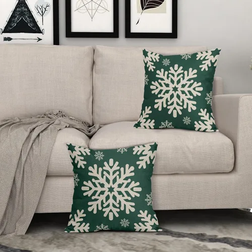Vista 51 de Fundas de almohada decorativas de Navidad negras 40x40 cm con copos de nieve blancos de Navidad, juego de 2, temática rústica de invierno