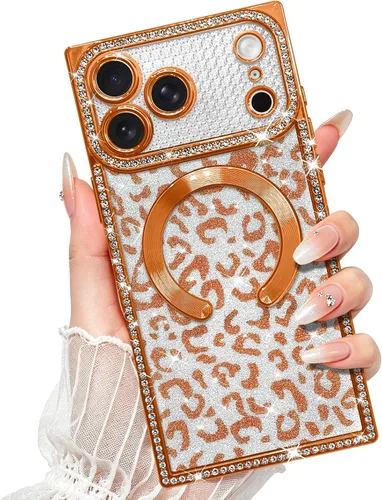 Vista 19 de Fiyart Diseñado para iPhone 16 Pro Max, Funda Compatible con MagSafe, Estampado de Guepardo, Placa de Protección de Cámara, Magnético, Brillante