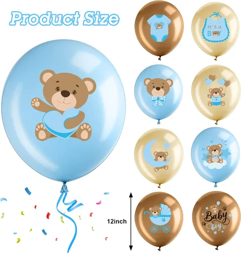 Vista 2 de 36 globos de oso para bebé, globos de látex de oso azul, marrón, globos de bebé, globos con la que podemos esperar para fiestas de cumpleaños