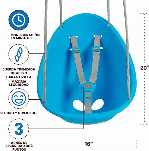Vista 6 de Swurfer Columpio de coco para niños pequeños, cómodo columpio para bebé al aire libre, arnés de seguridad ajustable de 3 puntos, sistema de bloqueo