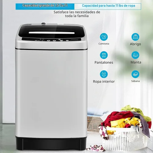 Vista 7 de Giantex Lavadora completamente automática, lavadora portátil 2 en 1 de 1.5 pies cúbicos, capacidad de 11 libras, lavadora e hilandero, combo de 8