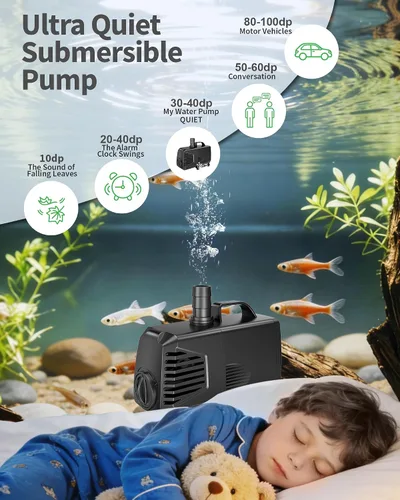 Vista 3 de POPOSOAP Bomba sumergible de 200 GPH (700 L/H, 12 W), bomba de fuente ultra silenciosa con protección contra sobrecalentamiento y esponja de filtro