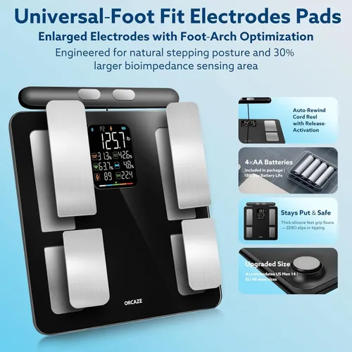 Vista 5 de Báscula inteligente para peso corporal, báscula digital de baño de 8 electrodos, para medición de metabolismo de proteínas óseas de IMC grasa, masa