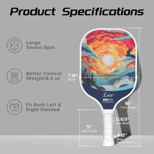 Vista 13 de [Usado] LUZZ Pickleball Paddles, T700 Carbon Fiber Pickleball Paddle Sandblasted Surface with Honeycomb Core Pickle Ball Rackets for Beginners UN
