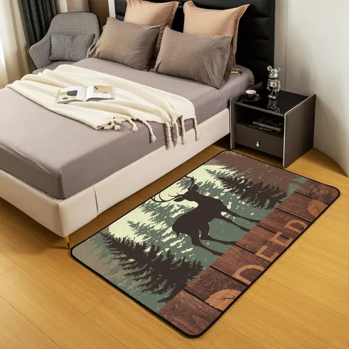 Vista 5 de Castle Fairy Alfombra antideslizante para sala de estar, diseño de ciervos salvajes, pinos de la selva, alfombra antideslizante para sala de estar