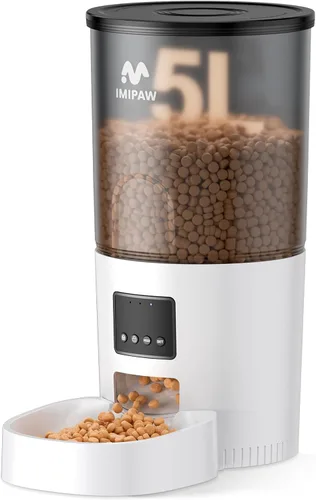 Vista 10 de IMIPAW Alimentadores automáticos para gatos, dispensador de alimentos secos para gatos con temporizador de 3 litros, fuente de alimentación doble