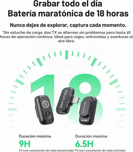 Vista 7 de Micrófono inalámbrico Hollyland Lark A1 para iPhone 17/16/15 y Android, 48kHz/24-bit, cancelación inteligente de ruido de 3 niveles, micrófono mini