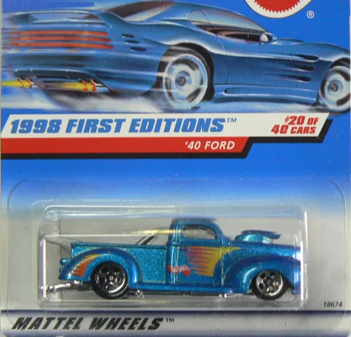 Vista 2 de Hot Wheels - Primeras Ediciones 1998 - Ford Pickup 1940 - Die Cast - N.º 20 de 40 Coches - Pintura Azul Metálica - Coleccionista #654 - Edición