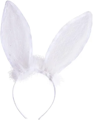 Vista 3 de Diadema de encaje blanco de Pascua, diadema de encaje con orejas de conejo, diadema de encaje para orejas de conejo, banda para el pelo