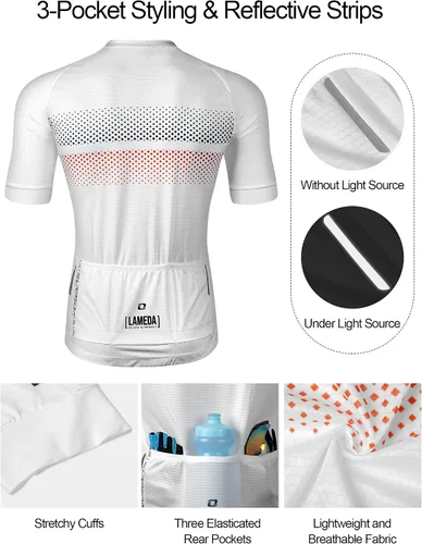 Vista 4 de LAMEDA Camiseta de ciclismo para hombre, transpirable, ligera, de manga corta, elástica, con cremallera completa