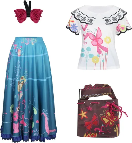Vista 5 de Vestido de disfraz de Mirabel para mujeres adultas con bolsa disfraz de princesa encantada para Halloween camisa falda vestido de fiesta
