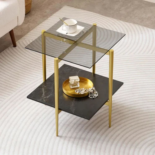 Vista 13 de LumFurn Mesa auxiliar redonda de cristal, mesa de sofá de diseño moderno de mediados de siglo para sala de estar, 18 pulgadas de diámetro x 23
