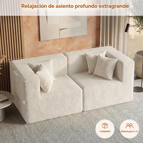 Vista 3 de MONVANE - Sofá biplaza de 75 pulgadas, cómodo sofá modular de felpilla con 4 almohadas, moderno sofá sin hueso, sofá de 2 plazas para sala de estar