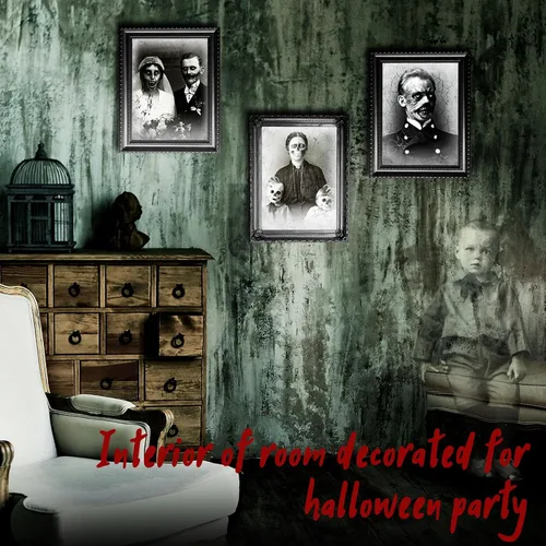 Vista 4 de Tuanse Decoraciones de Halloween para interiores 3D con imágenes cambiantes de rostro, retratos aterradores, portarretratos espeluznantes