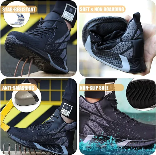 Vista 8 de ARCHINSERT Zapatos de punta de acero para hombres y mujeres, zapatos de seguridad indestructibles, resistentes al deslizamiento, puntera de acero