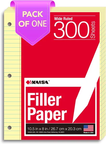 Vista 7 de KAISA Papel para cuaderno de hojas sueltas, rayas universitarias, 300 hojas por papel rayado, 8 x 10.5 pulgadas, 3 agujeros perforados para carpeta