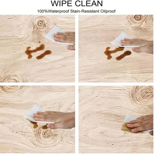 Vista 4 de Mantel de tablones de madera, impresión de textura de tablones de madera, borde elástico, adecuado para fiestas de cocina, picnic, apto para mesa