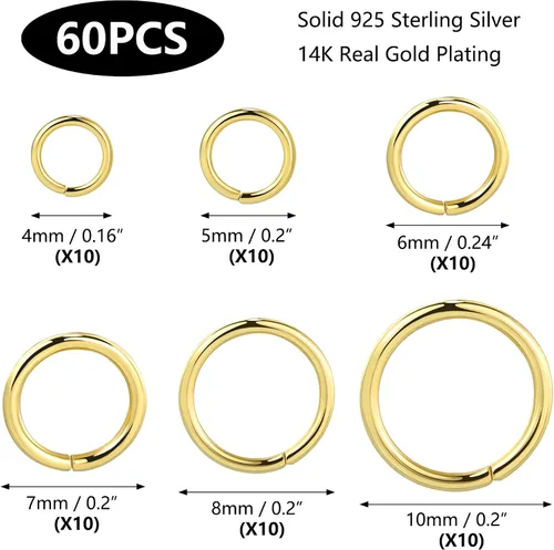 Vista 5 de Anillos de salto al por mayor para la fabricación de joyas Anillos de salto abiertos de latón macizo chapado en oro y plata, Plata Esterlina