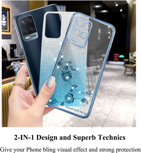 Vista 7 de Kainevy - Funda de teléfono para Oppo A54 4G, funda transparente con purpurina rosa floral para mujeres y niñas, bonita funda para teléfono Oppo