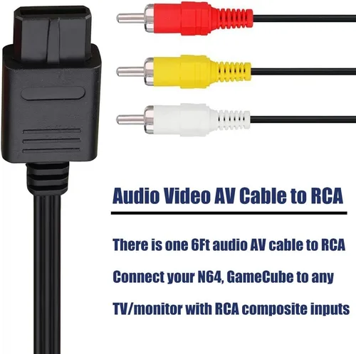 Vista 2 de Cable AV de video compuesto compatible con Nintendo 64N64GameCubeSuper Nintendo SNES TV Game 6 pies
