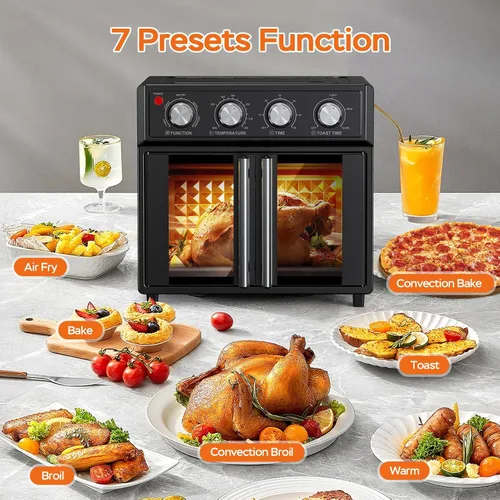 Vista 5 de Combinación de tostador de puerta francesa extra grande con freidora de aire, freidora de aire de puerta doble francesa de gran capacidad de 1700W