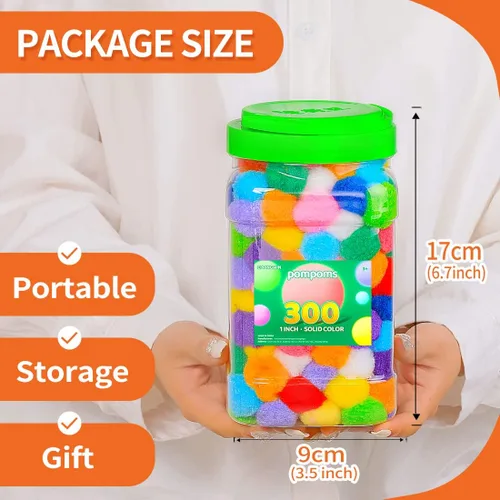 Vista 4 de Eppingwin 300 pompones multicolor de 1 pulgada + 90 pompones de 1.5 pulgadas, pompones para proyectos de manualidades y manualidades