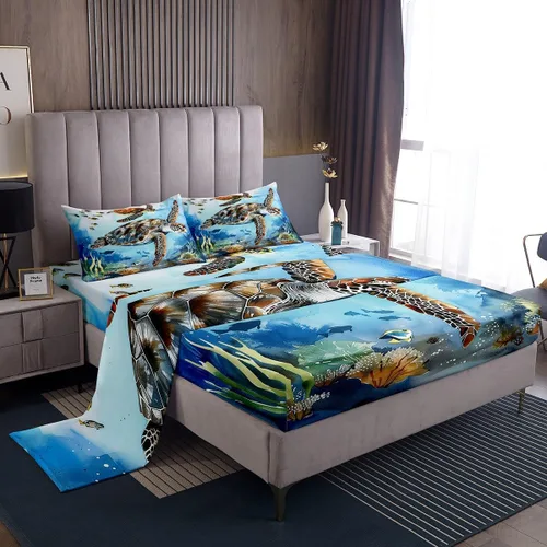 Vista 24 de Erosebridal Juego de sábanas de ballena náutica, tamaño individual, juego de ropa de cama vintage azul con ondas oceánicas para niños y niñas