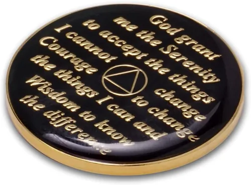 Vista 4 de Moneda de sobriedad de 4 años Ficha de aniversario de recuperación de chip AA Triplate (negro) Alcoholics Anonymous 24k Gold Plated Heavy