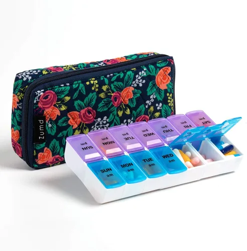 Vista 17 de Organizador Semanal de Pastillas 2 Veces al Día, Pastillero Zumd de 7 Días con Bonita Funda de Tela Acolchada con Cremallera, Estuche de Pastillas
