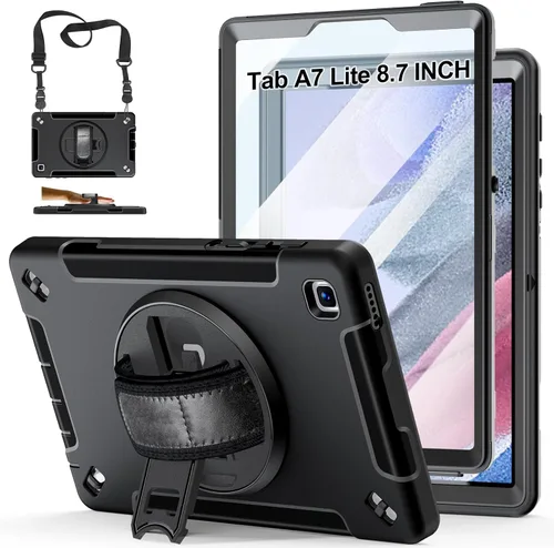 Vista 11 de Funda para Galaxy Tab Active 5 Pro 2025/4 Pro 2022/2019 de 10.1 Pulgadas: TPU con Soporte - Protector de Pantalla - Correa de Mano - Correa de Negro