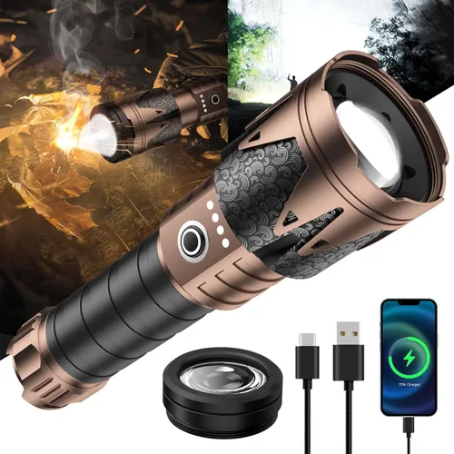 Vista 9 de SKYFIRE Linternas recargables de alto lúmenes con lente de ignición, linterna táctica súper brillante de 5000, con zoom, 6 modos, linterna