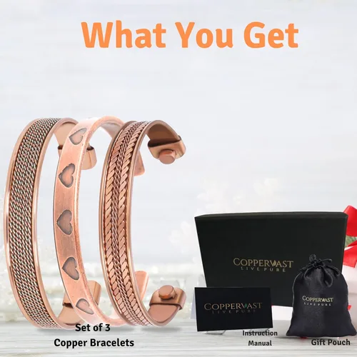 Vista 32 de Pulseras de cobre para hombres y mujeres Juego de 3 con caja de regalo Hecho a mano 100% cobre Regalo para mujeres y hombres