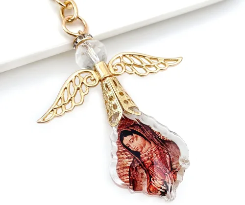 Vista 4 de 12 piezas de bautismo, ángel de la guarda bebé, cristal de guadalupe con ángel dorado, llavero de recuerdo de bautizo, primera comunión, boda