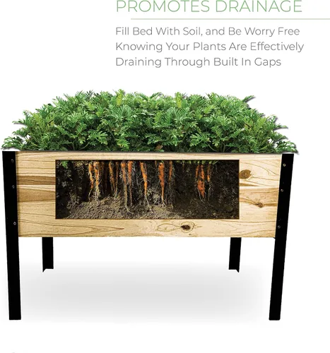 Vista 5 de Maceta elevada de madera con patas de acero, kit de cama de jardín para patio al aire libre para cultivar verduras, madera natural resistente a