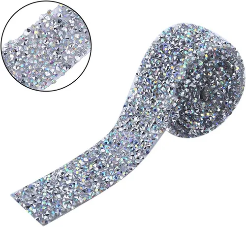 Vista 6 de 1 yarda 1.2 in ancho brillante pegamento trasero cristal Rhinestone cinturón de bandas decorativas (color AB)