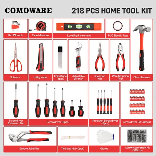 Vista 2 de COMOWARE Kit de Herramientas para el Hogar de 218 Piezas - Juego de Herramientas Manuales Básicas para el Hogar, Kit de Herramientas para Camión