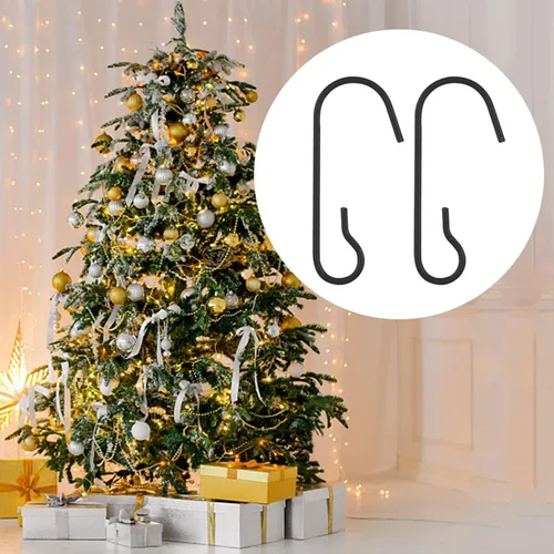 Vista 5 de Gancho para adorno, 100 ganchos negros para adornos de Navidad, ganchos colgantes de alambre de metal flexibles para árbol de Navidad, fiesta