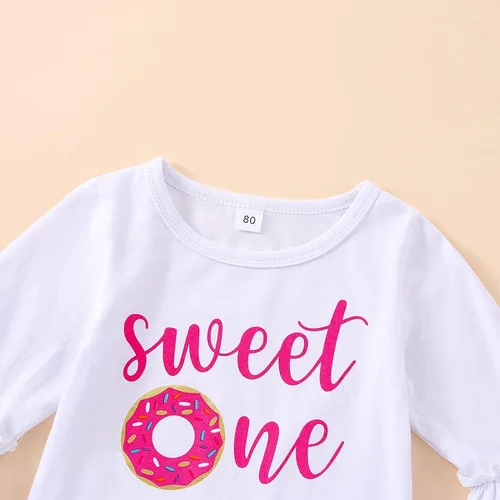 Vista 24 de Conjunto de ropa de cumpleaños para bebé niña pequeña, camiseta de manga larga, pantalones de campana, diadema