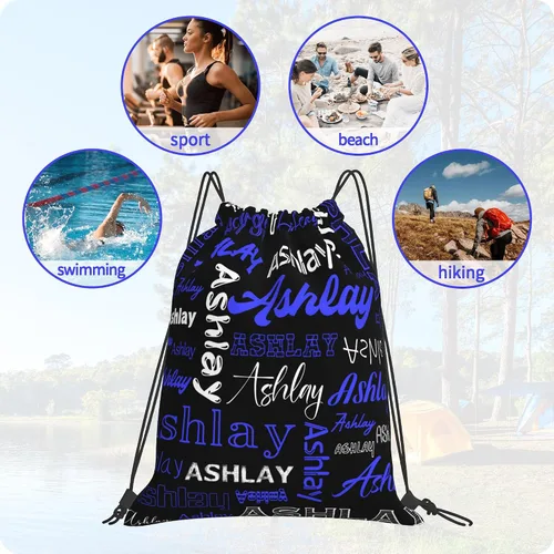 Vista 7 de Mochila personalizada con cordón para hombres y mujeres, pequeña bolsa de gimnasio, playa, compras, deporte, yoga, Nombre personalizado-11, Mochilas