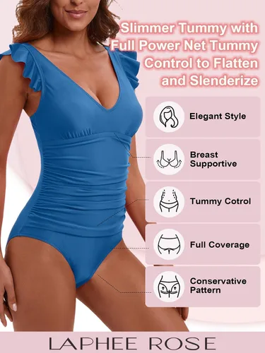 Vista 4 de Traje de baño de una pieza con volantes para mujer con control de abdomen