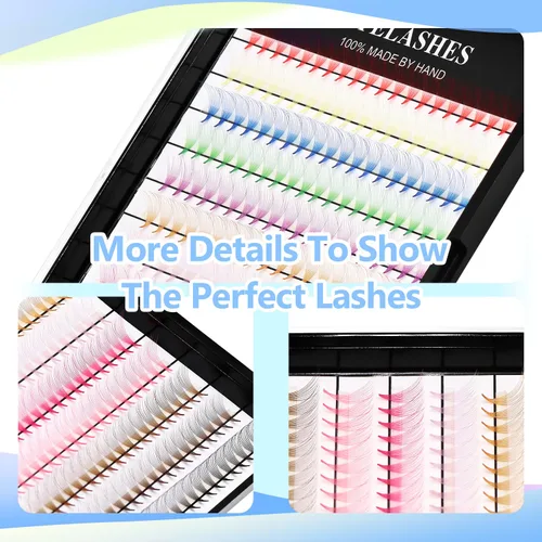 Vista 5 de 12 colores mezclados, 240 abanicos prefabricados 10D, extensiones de pestañas naturales de volumen largo, suaves y ligeras, coloridas pestañas