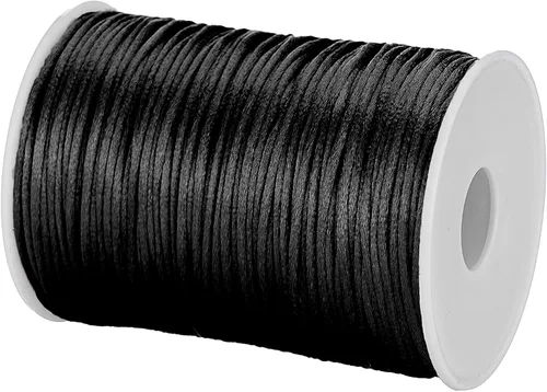 Vista 2 de Cable de nailon satinado de 0.079 in x 100 yardas, cola de ratón, nudo chino, cable Kumihimo (negro)