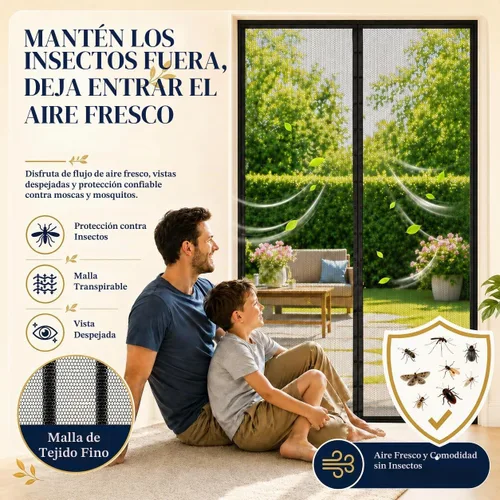 Vista 4 de Puerta mosquitera magnética, cortina de puerta de malla resistente con fuertes imanes de marco completo, cierre automático manos libres, apta